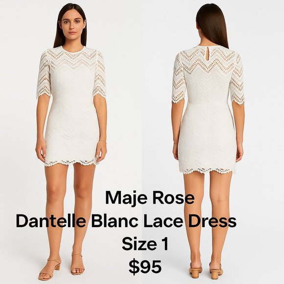 Maje Paris Rose Dantelle Blanc White Lace Mini Dress Size 1 (US 4-6) NWT